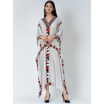 First Resort by Ramola Bachchan Grey Geometric Mid Length Kaftan