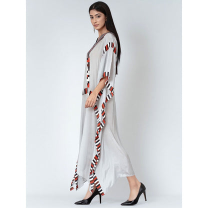 First Resort by Ramola Bachchan Grey Geometric Mid Length Kaftan