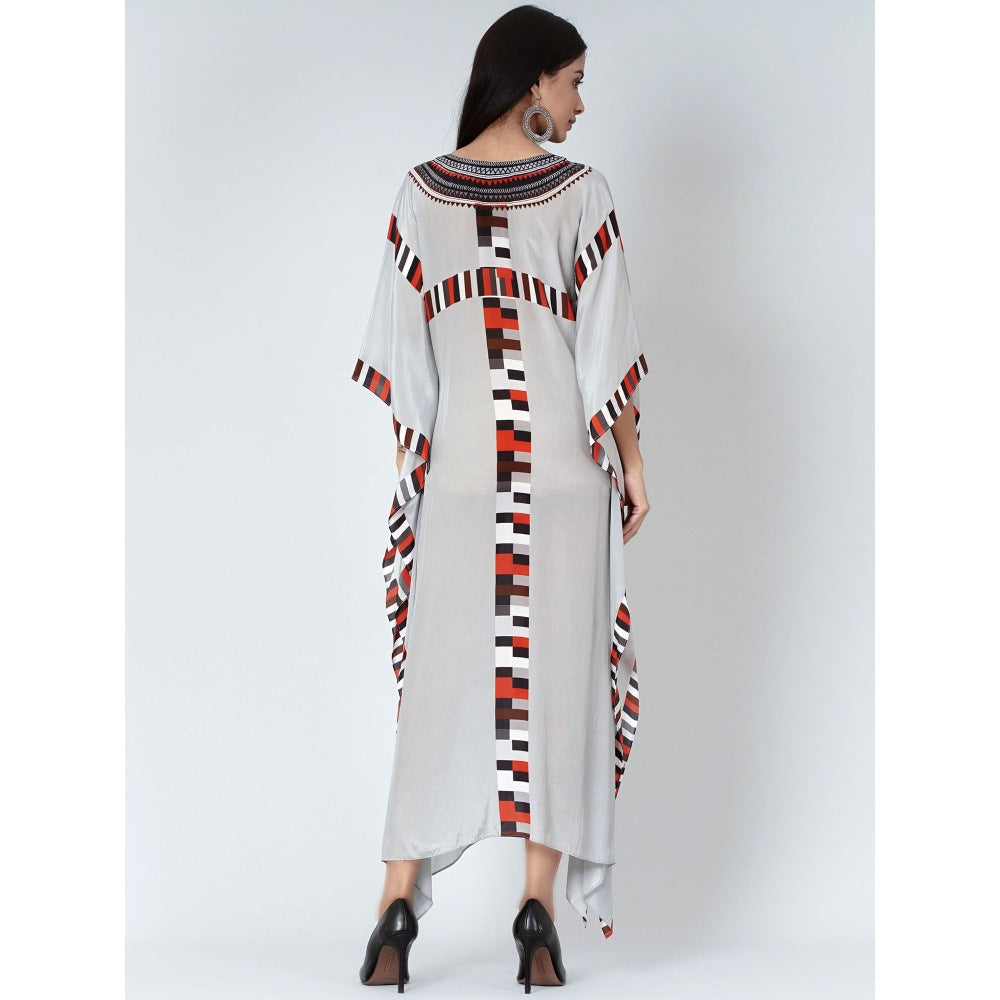 First Resort by Ramola Bachchan Grey Geometric Mid Length Kaftan
