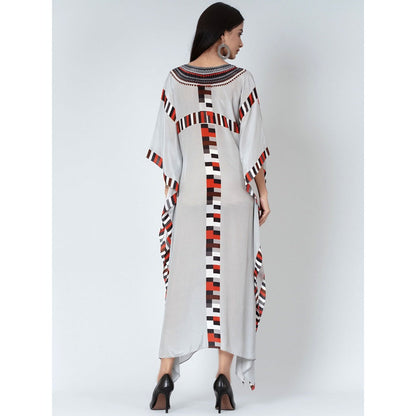 First Resort by Ramola Bachchan Grey Geometric Mid Length Kaftan