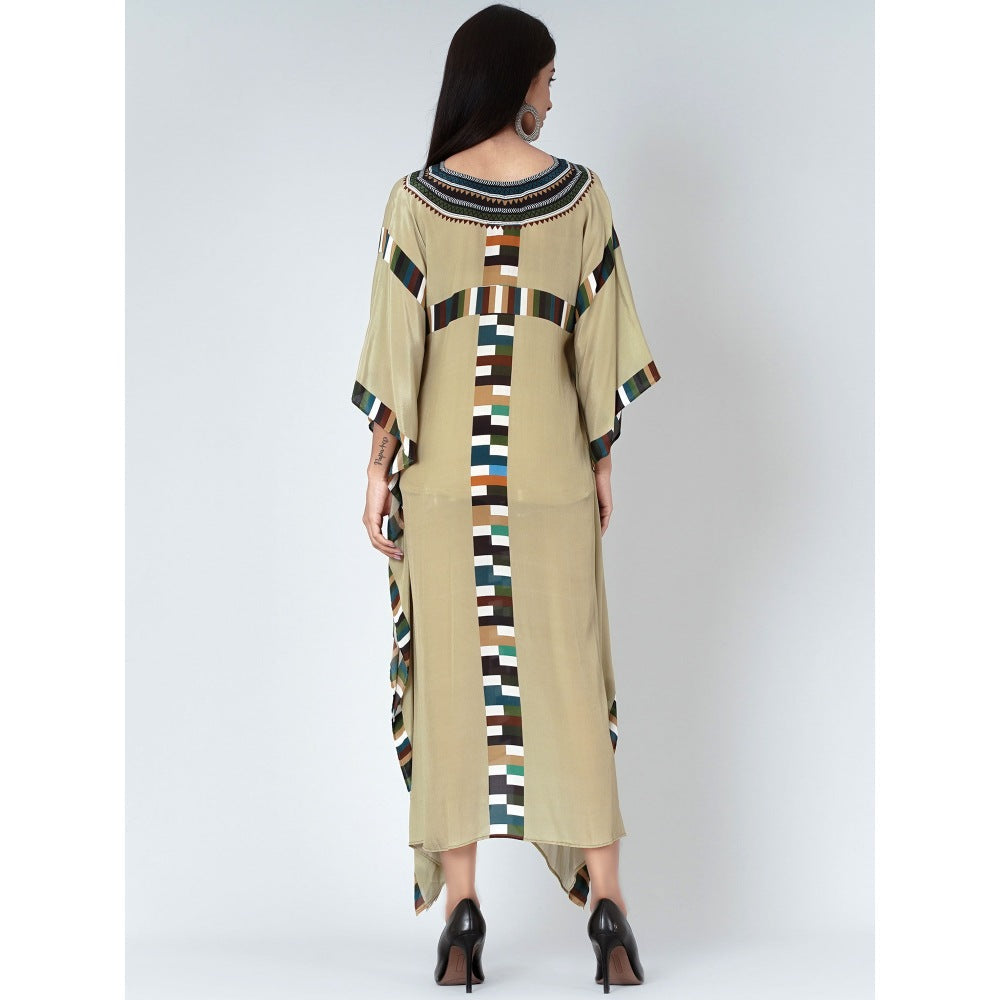 First Resort by Ramola Bachchan Olive Green Geometric Mid Length Kaftan