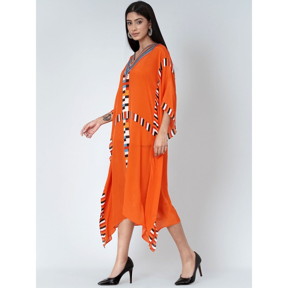 First Resort by Ramola Bachchan Orange Geometric Mid Length Kaftan