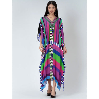 First Resort by Ramola Bachchan Purple And Green Geometric Mid Length Kaftan