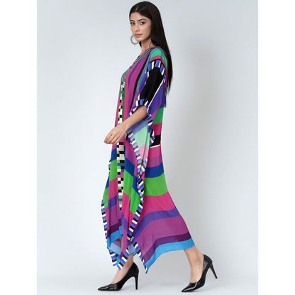 First Resort by Ramola Bachchan Purple And Green Geometric Mid Length Kaftan