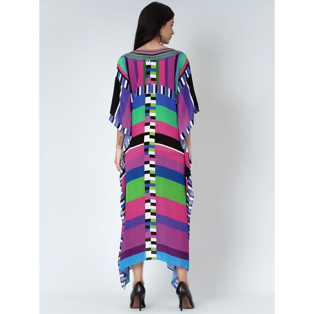 First Resort by Ramola Bachchan Purple And Green Geometric Mid Length Kaftan