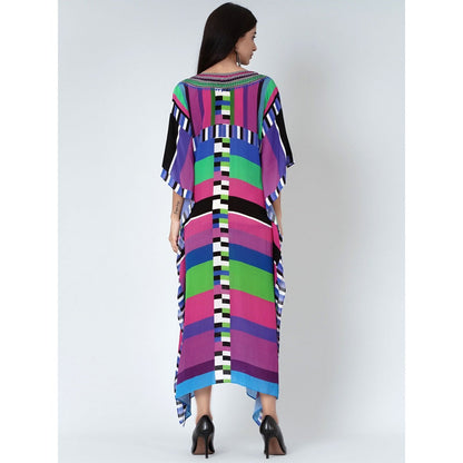 First Resort by Ramola Bachchan Purple And Green Geometric Mid Length Kaftan