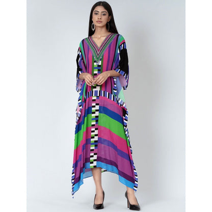 First Resort by Ramola Bachchan Purple And Green Geometric Mid Length Kaftan