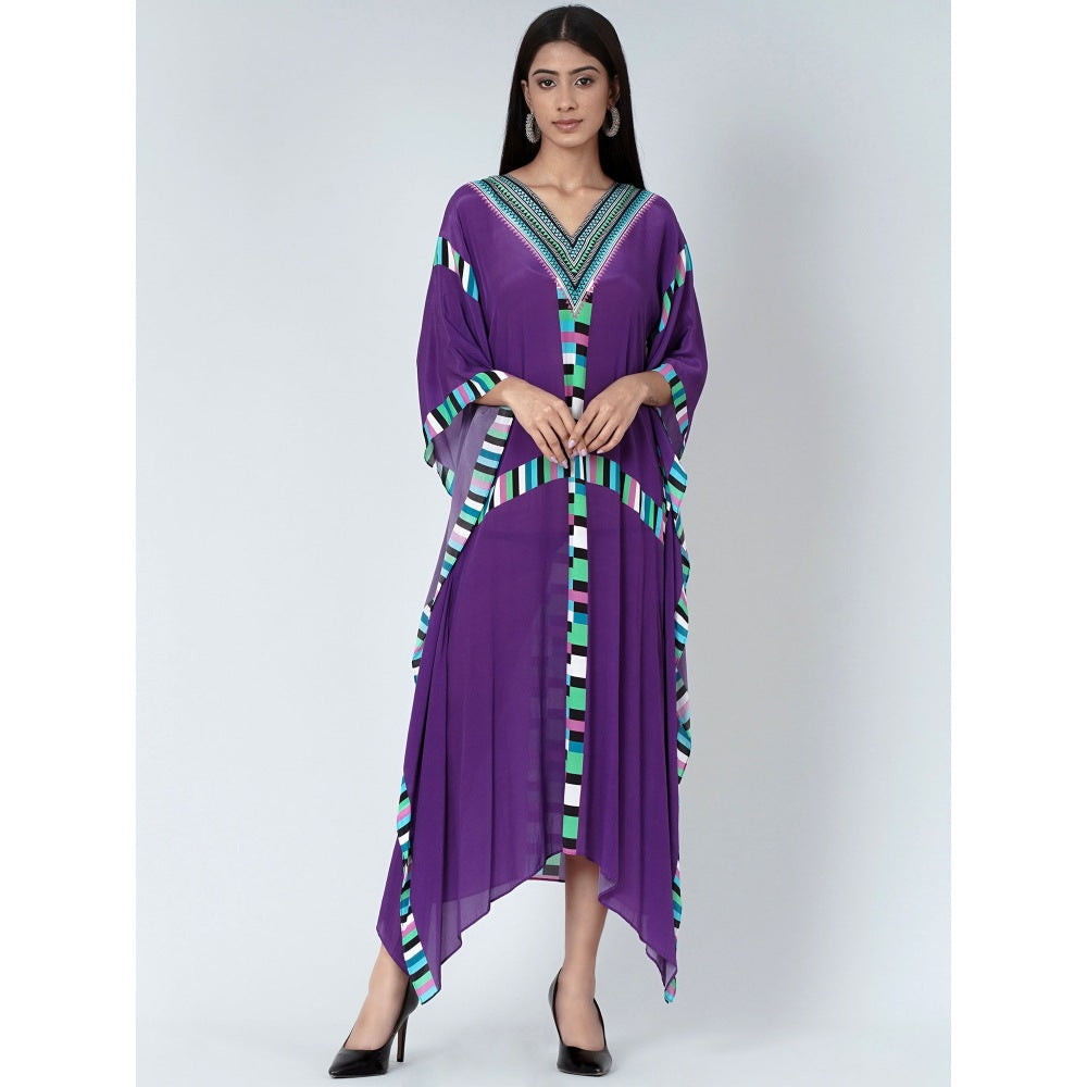 First Resort by Ramola Bachchan Purple Geometric Mid Length Kaftan