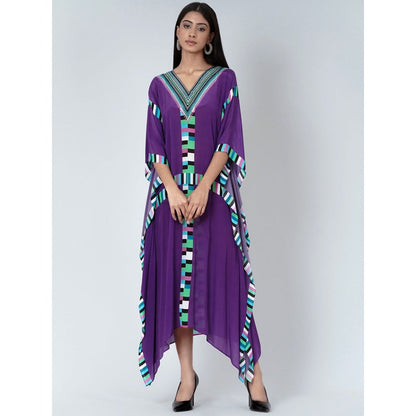 First Resort by Ramola Bachchan Purple Geometric Mid Length Kaftan