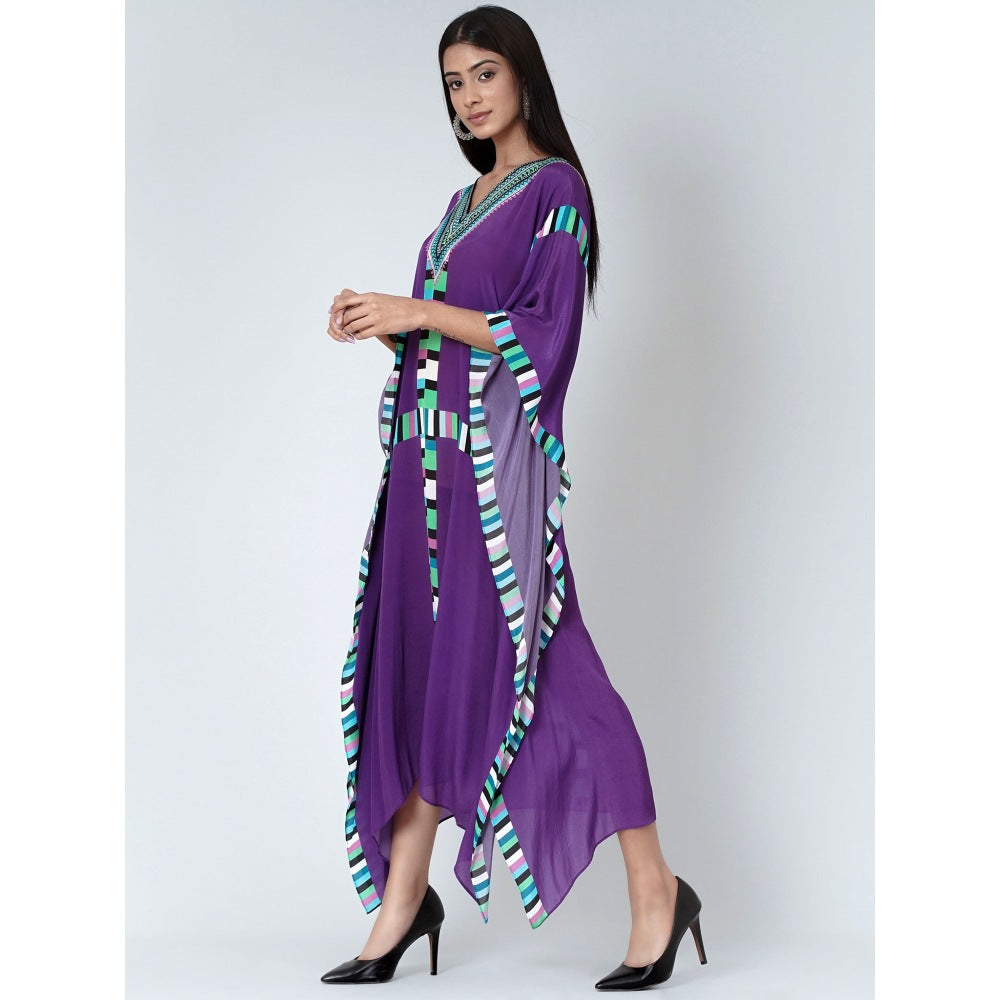 First Resort by Ramola Bachchan Purple Geometric Mid Length Kaftan