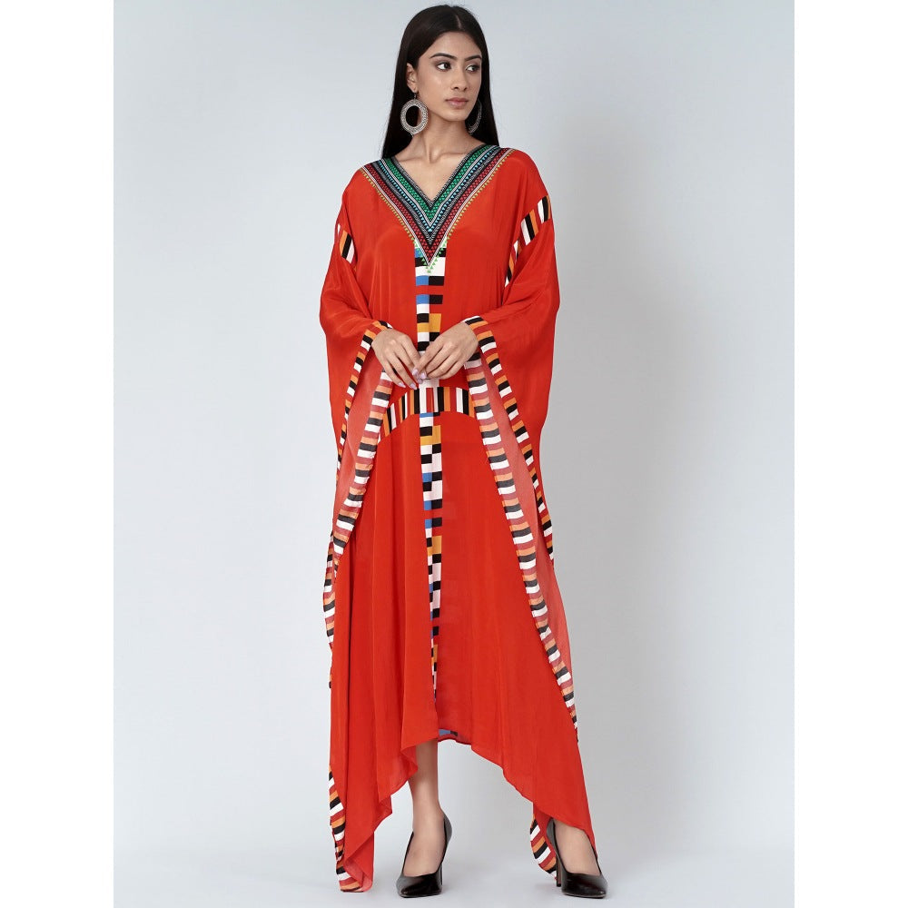 First Resort by Ramola Bachchan Red Geometric Mid Length Kaftan
