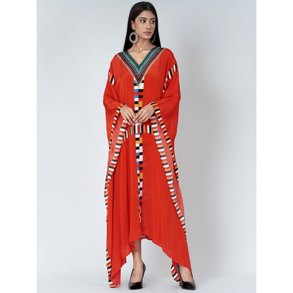 First Resort by Ramola Bachchan Red Geometric Mid Length Kaftan