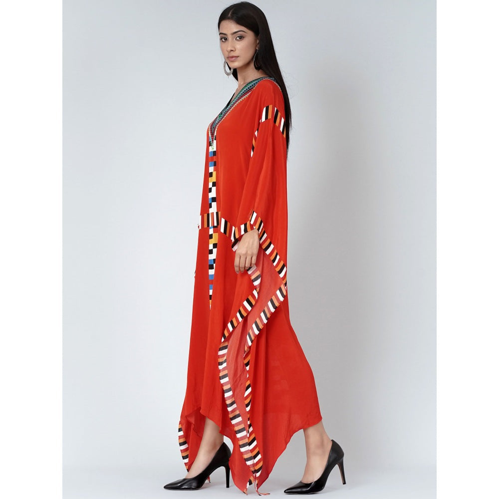 First Resort by Ramola Bachchan Red Geometric Mid Length Kaftan