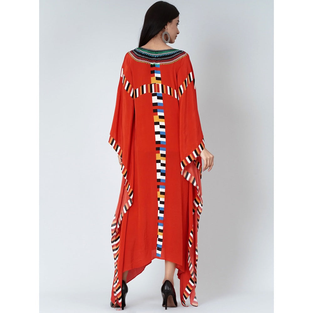 First Resort by Ramola Bachchan Red Geometric Mid Length Kaftan