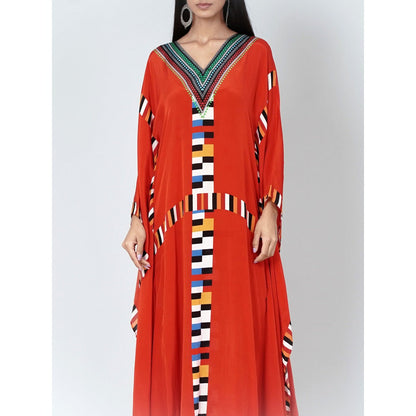 First Resort by Ramola Bachchan Red Geometric Mid Length Kaftan