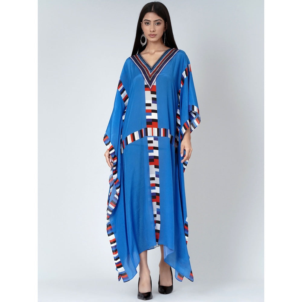 First Resort by Ramola Bachchan Royal Blue Geometric Mid Length Kaftan