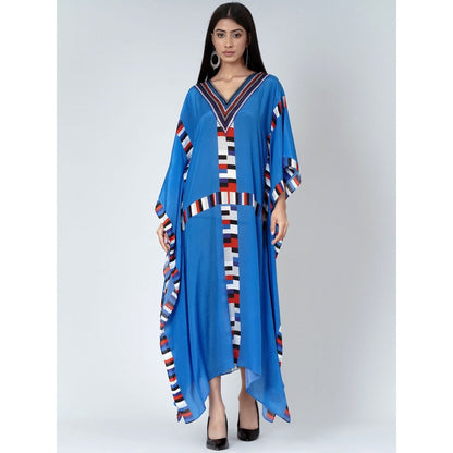 First Resort by Ramola Bachchan Royal Blue Geometric Mid Length Kaftan