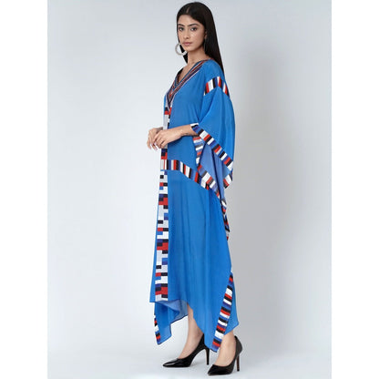 First Resort by Ramola Bachchan Royal Blue Geometric Mid Length Kaftan