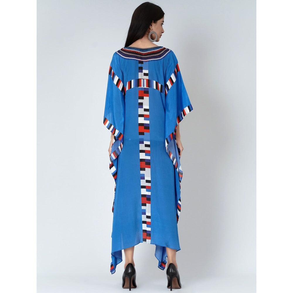 First Resort by Ramola Bachchan Royal Blue Geometric Mid Length Kaftan