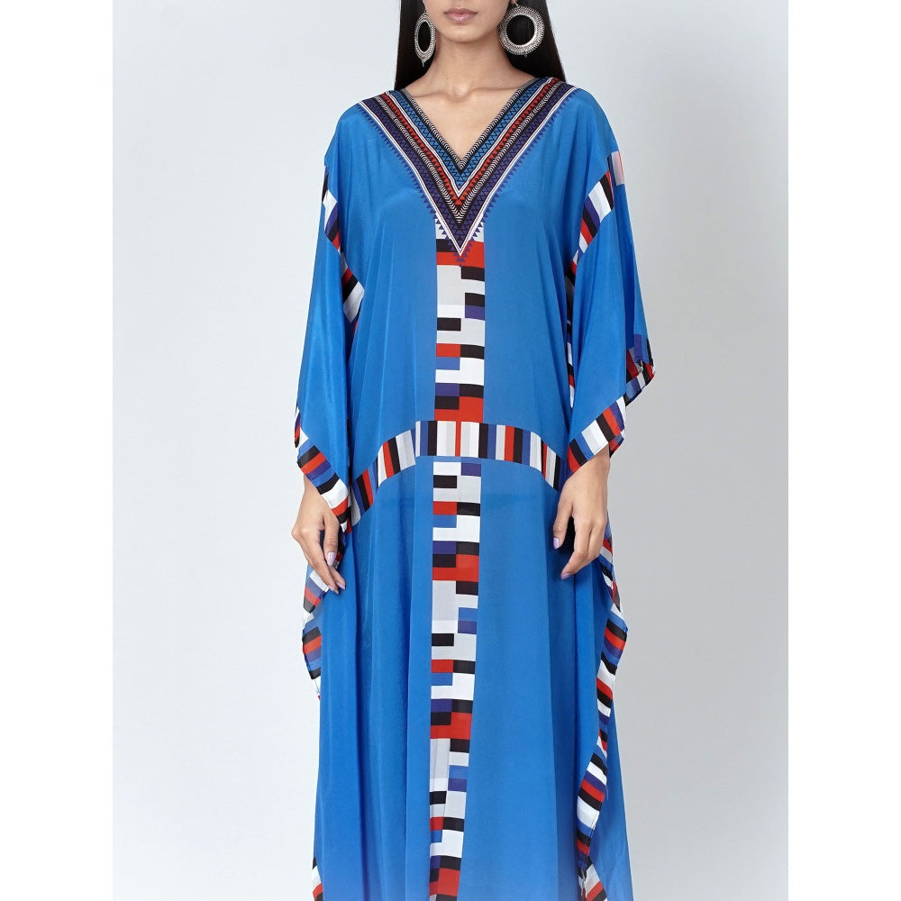 First Resort by Ramola Bachchan Royal Blue Geometric Mid Length Kaftan