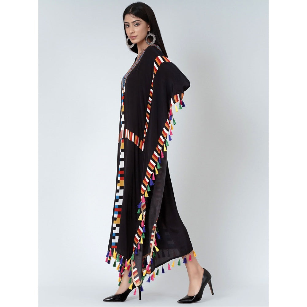 First Resort by Ramola Bachchan Black Geometric Mid Length Kaftan With Lace