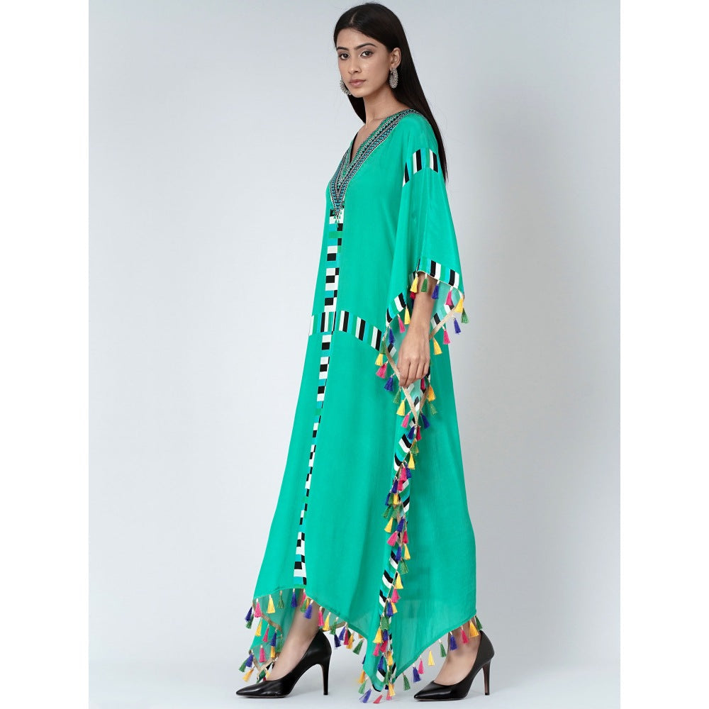 First Resort by Ramola Bachchan Green Geometric Mid Length Kaftan With Lace