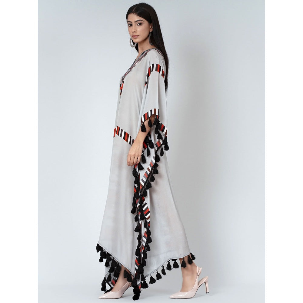 First Resort by Ramola Bachchan Grey Geometric Mid Length Kaftan With Lace