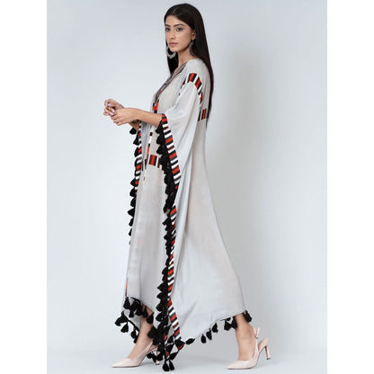 First Resort by Ramola Bachchan Grey Geometric Mid Length Kaftan With Lace