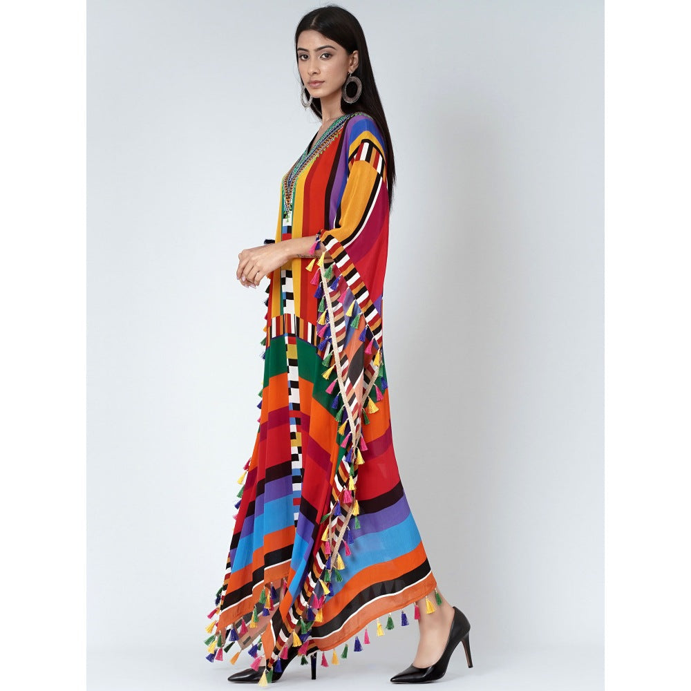 First Resort by Ramola Bachchan Multicoloured Geometric Mid Length Kaftan With Lace