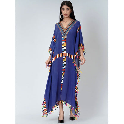 First Resort by Ramola Bachchan Navy Blue Geometric Mid Length Kaftan With Lace