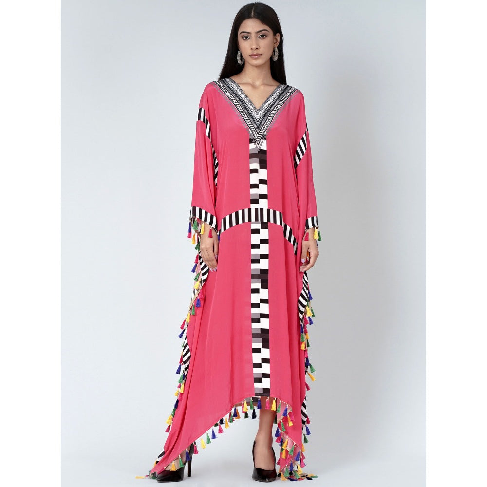 First Resort by Ramola Bachchan Pink Geometric Mid Length Kaftan With Lace