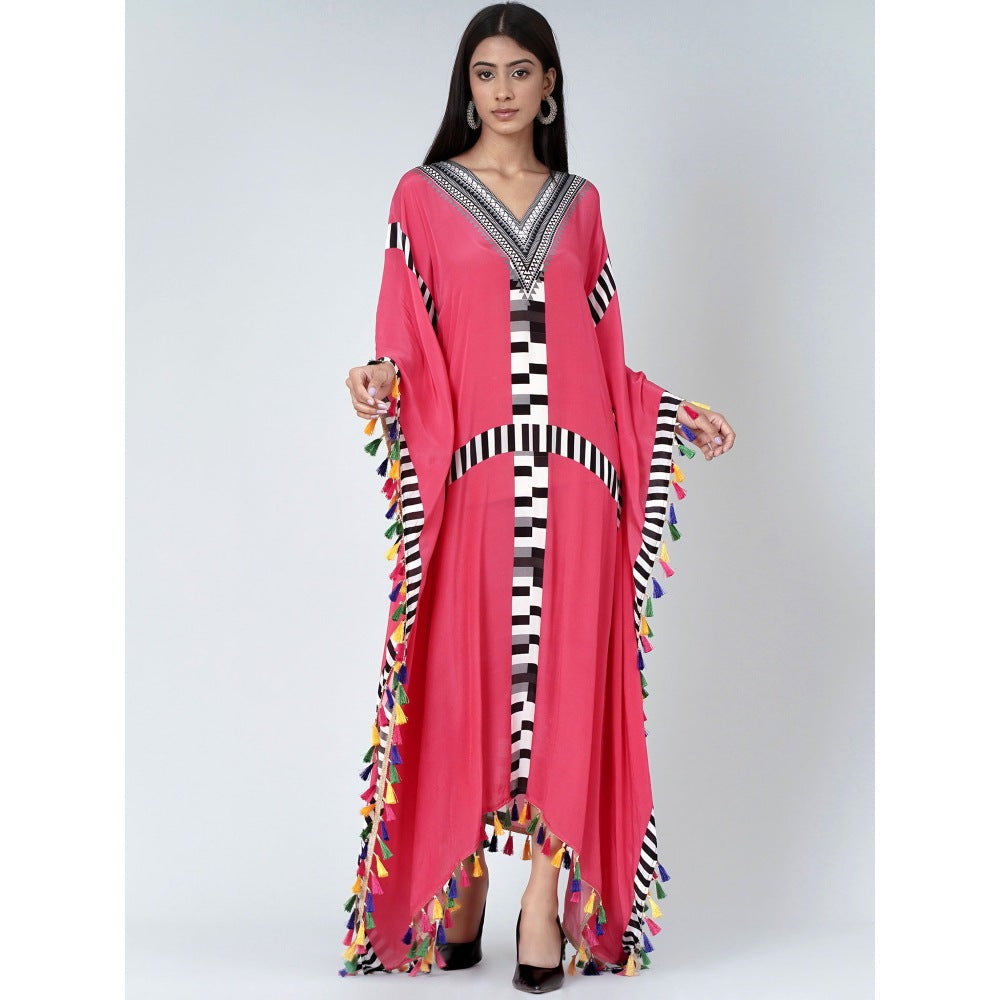First Resort by Ramola Bachchan Pink Geometric Mid Length Kaftan With Lace