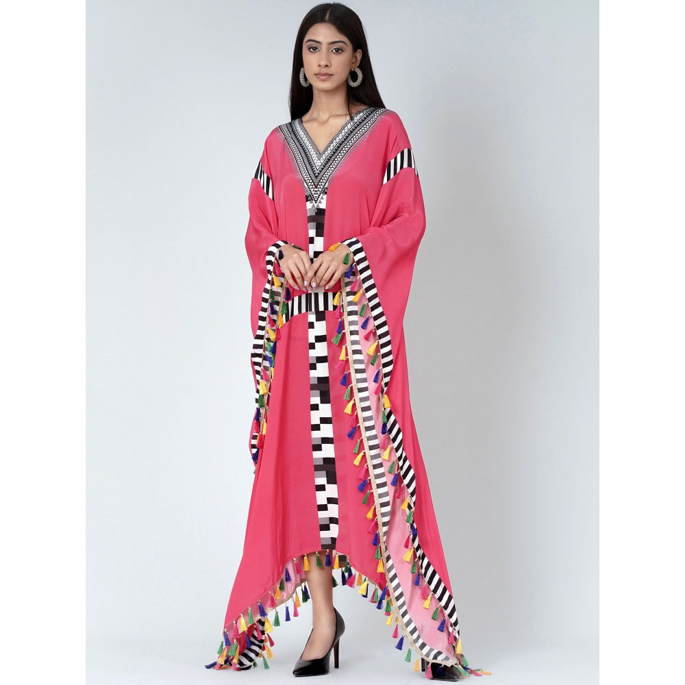 First Resort by Ramola Bachchan Pink Geometric Mid Length Kaftan With Lace