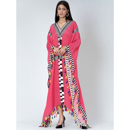 First Resort by Ramola Bachchan Pink Geometric Mid Length Kaftan With Lace