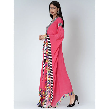First Resort by Ramola Bachchan Pink Geometric Mid Length Kaftan With Lace