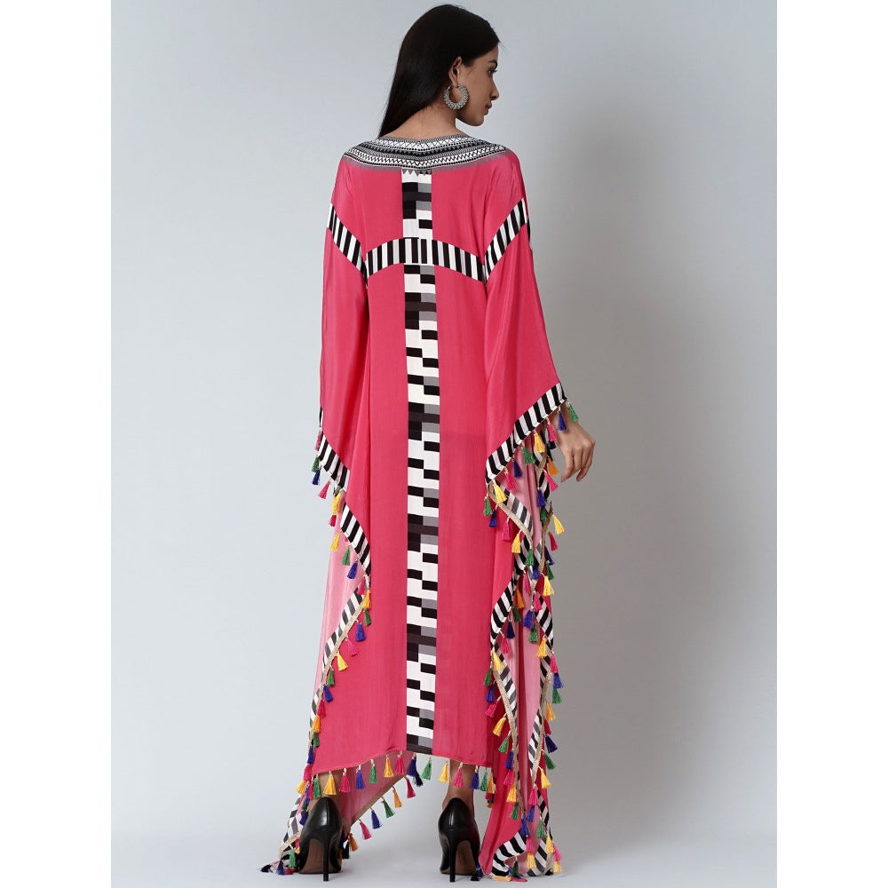 First Resort by Ramola Bachchan Pink Geometric Mid Length Kaftan With Lace