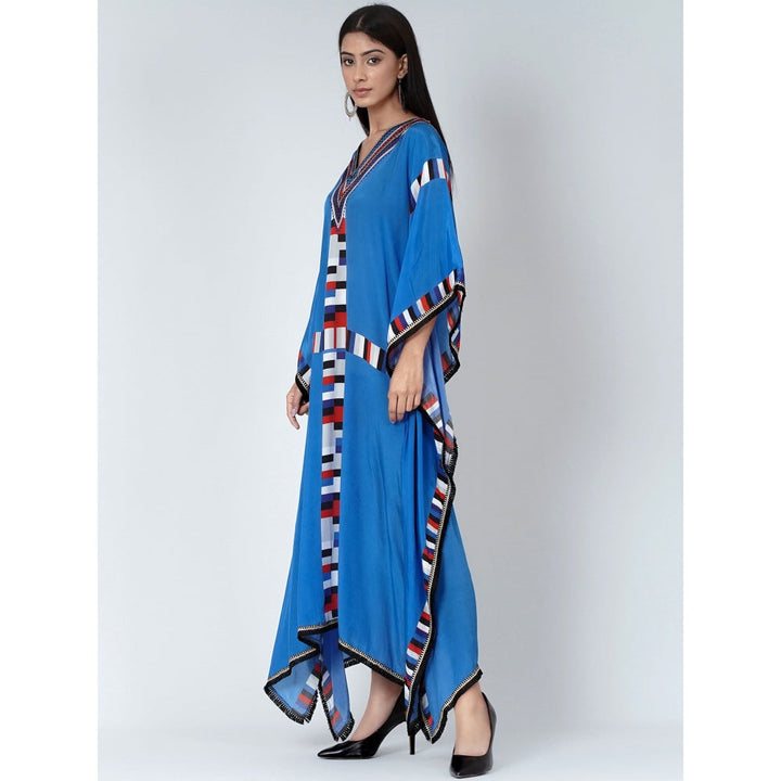 First Resort by Ramola Bachchan Royal Blue Geometric Mid Length Kaftan With Lace