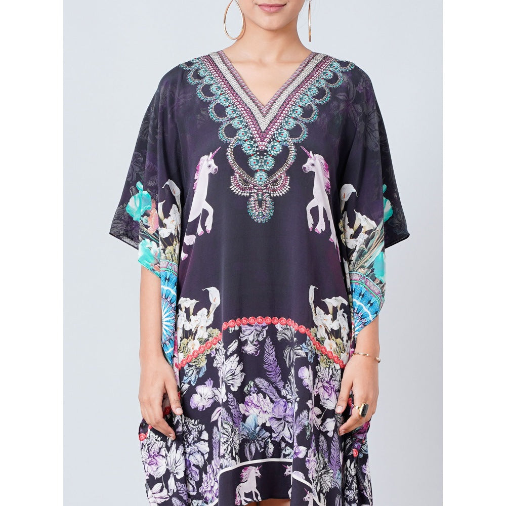 First Resort by Ramola Bachchan Black Silk Mid Length Kaftan