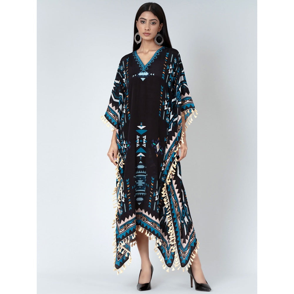 First Resort by Ramola Bachchan Black And Blue Aztec Mid Length Kaftan