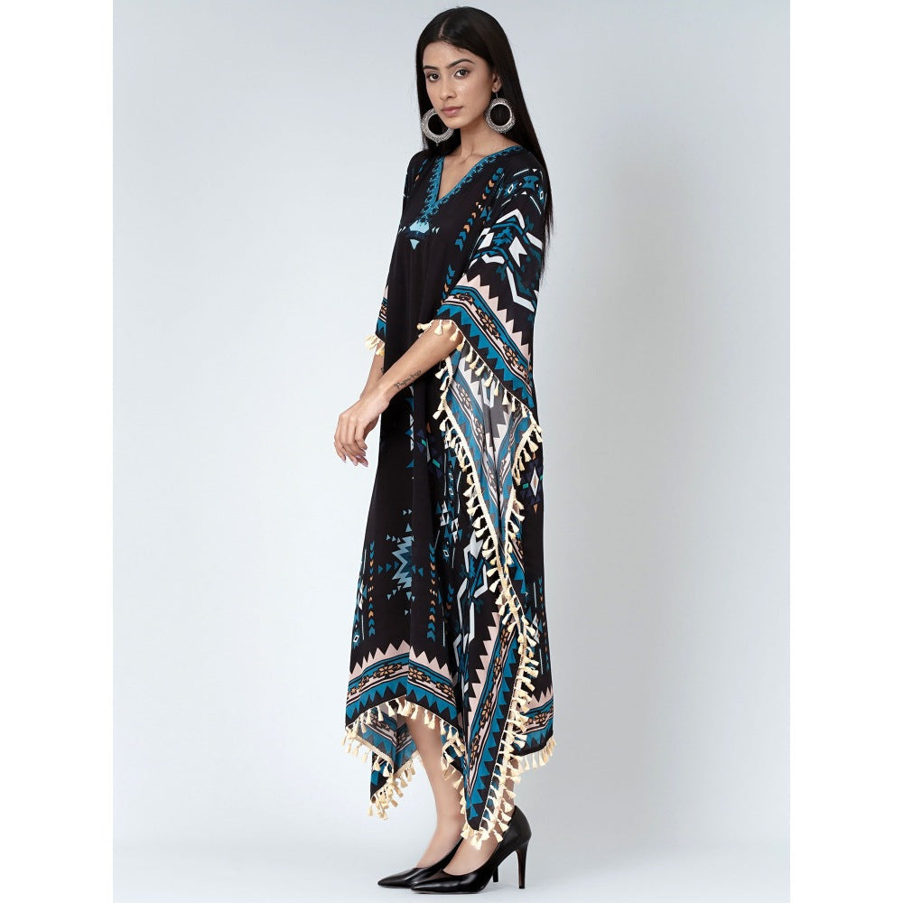 First Resort by Ramola Bachchan Black And Blue Aztec Mid Length Kaftan