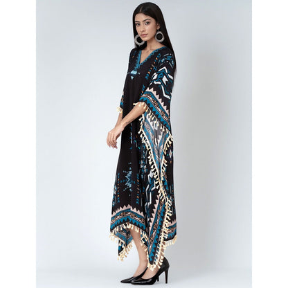 First Resort by Ramola Bachchan Black And Blue Aztec Mid Length Kaftan
