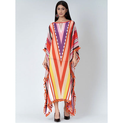 First Resort by Ramola Bachchan Orange Candy Stripe Mid Length Kaftan
