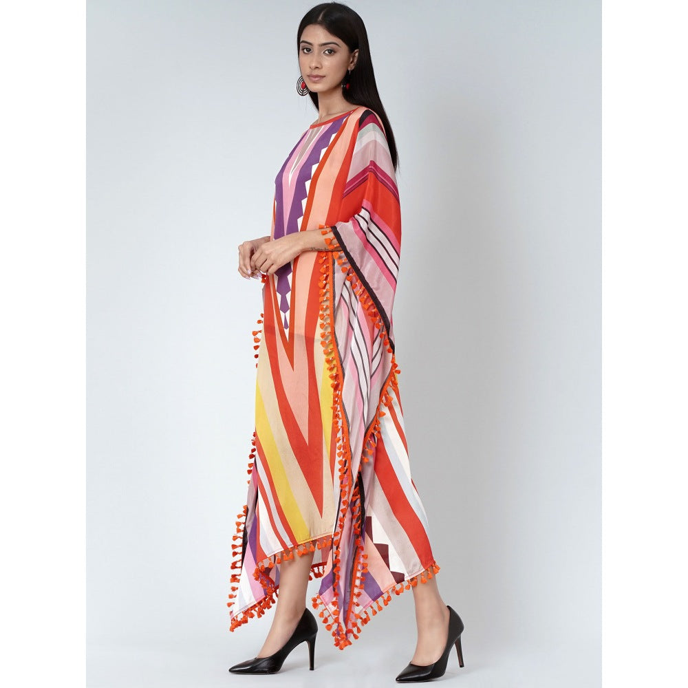 First Resort by Ramola Bachchan Orange Candy Stripe Mid Length Kaftan