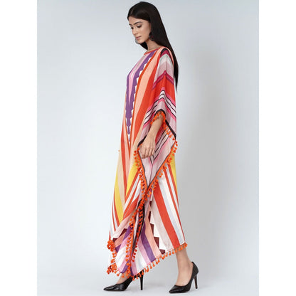 First Resort by Ramola Bachchan Orange Candy Stripe Mid Length Kaftan