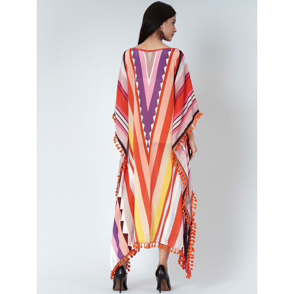First Resort by Ramola Bachchan Orange Candy Stripe Mid Length Kaftan