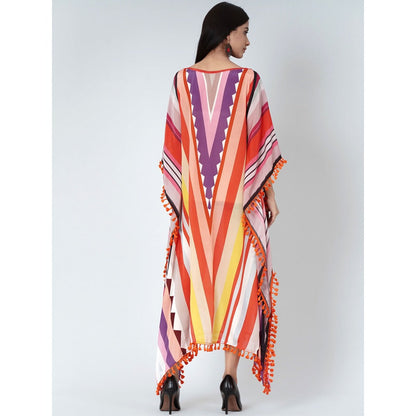 First Resort by Ramola Bachchan Orange Candy Stripe Mid Length Kaftan