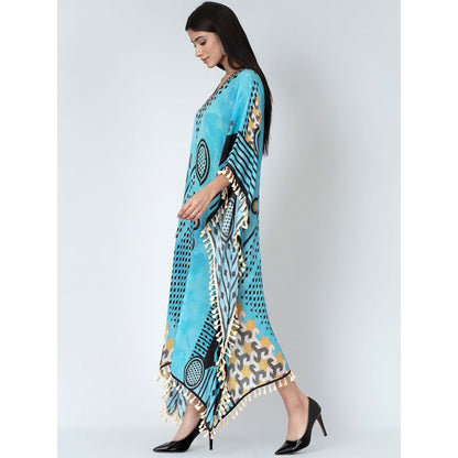 First Resort by Ramola Bachchan Blue Aztec Mid Length Kaftan