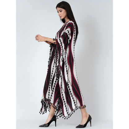 First Resort by Ramola Bachchan Black And Maroon Geometric Swirl Mid Length Kaftan