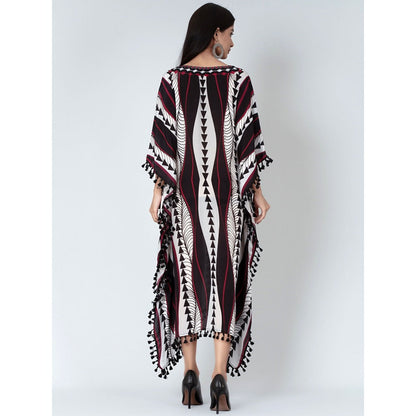 First Resort by Ramola Bachchan Black And Maroon Geometric Swirl Mid Length Kaftan