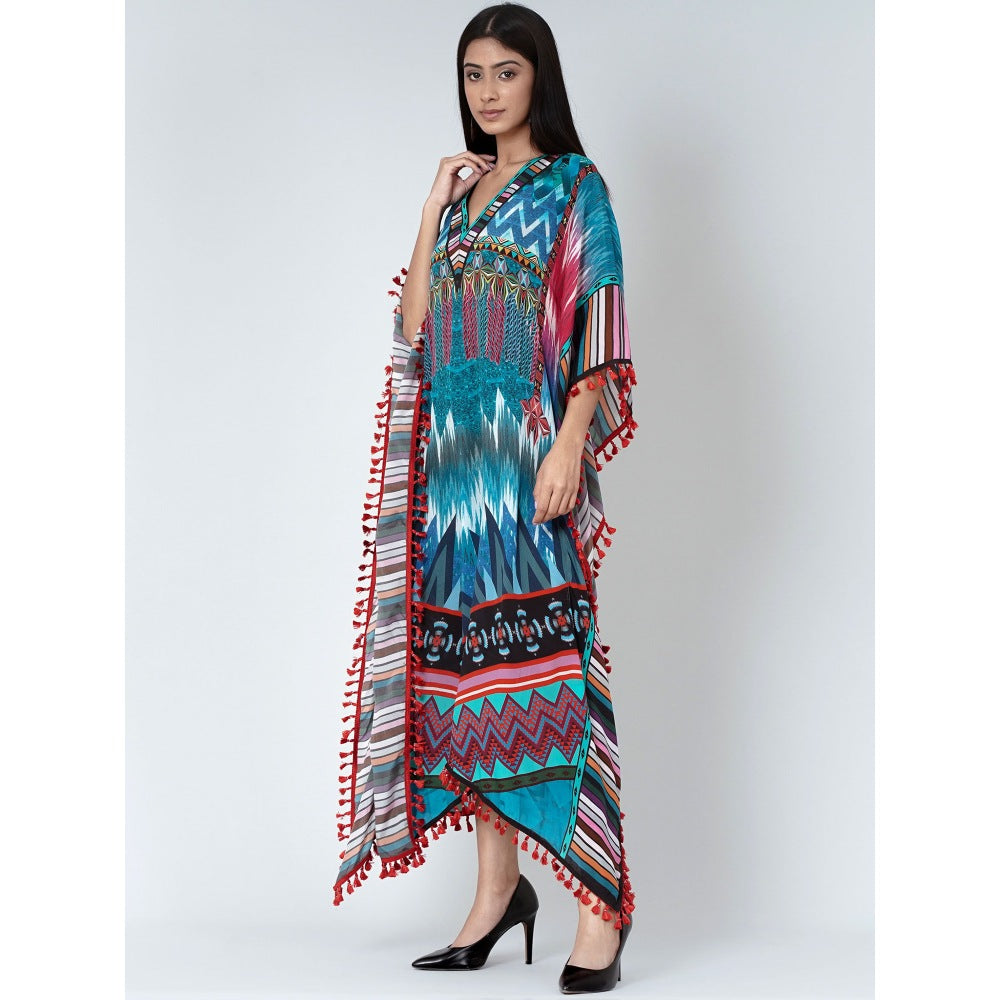 First Resort by Ramola Bachchan Multicolour Abstract Mid Length Kaftan